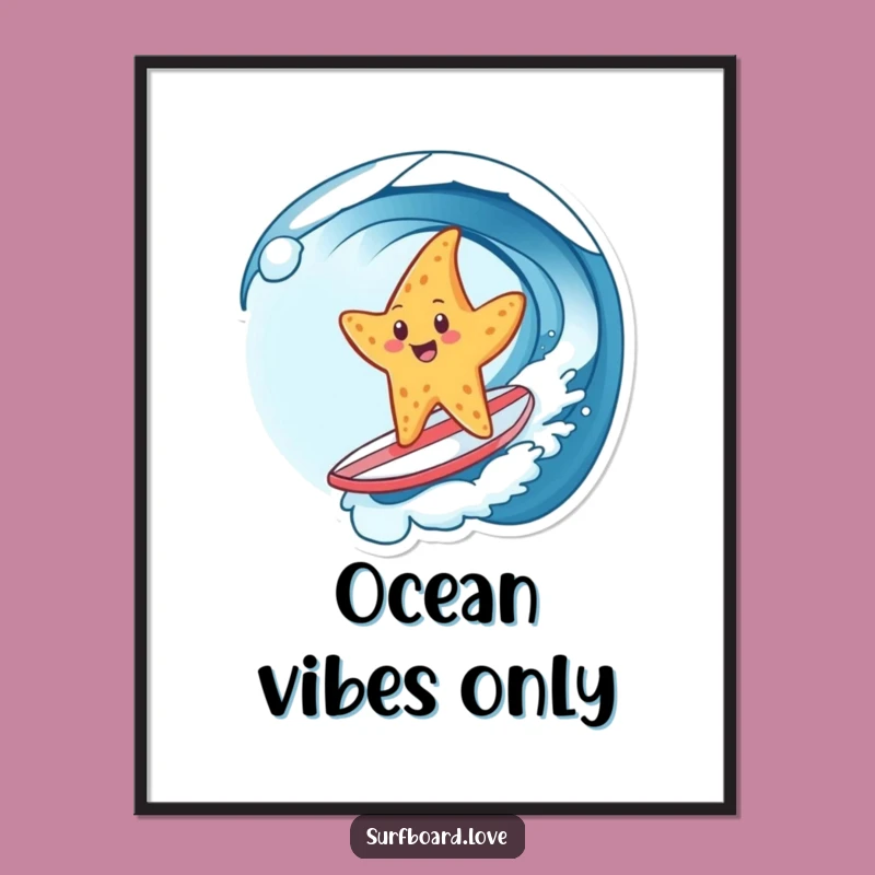 Funny Starfish Surf Digital Art: Instant Beach Vibes, Perfect Funny Gift!