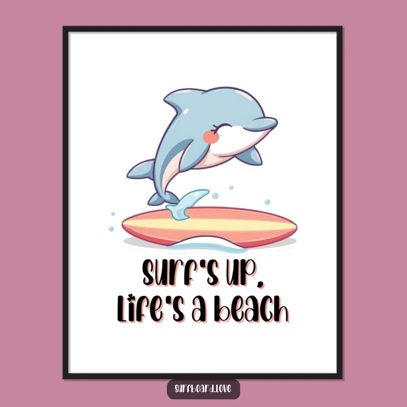 Free Printable Dolphin Wall Art: Funny Surfing Dolphin Downloadable Home Decor