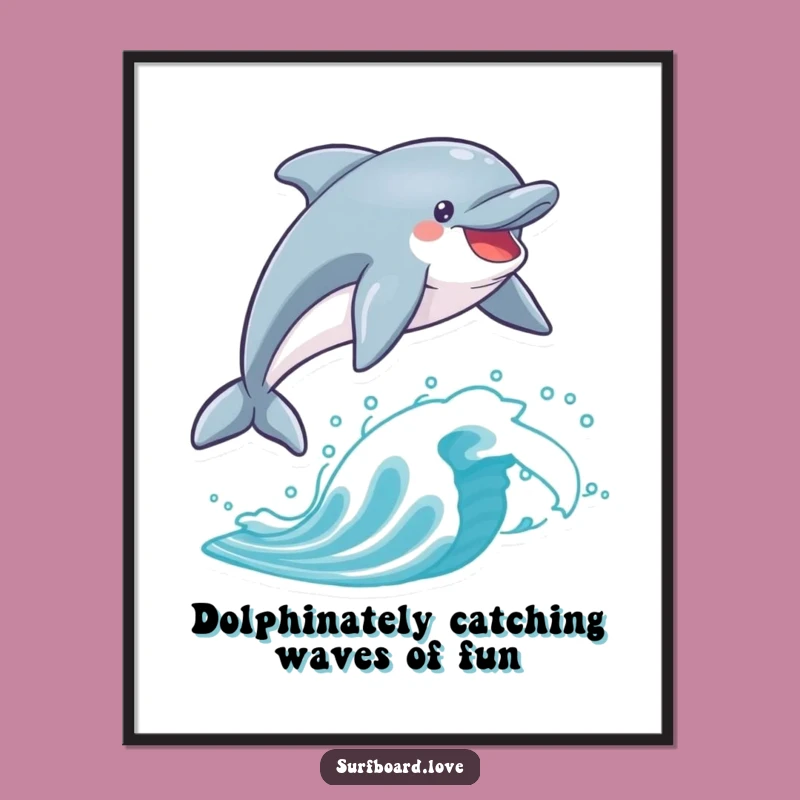 Free Printable Dolphin Wall Art: Surfing Joy - Funny Downloadable Ocean Decor