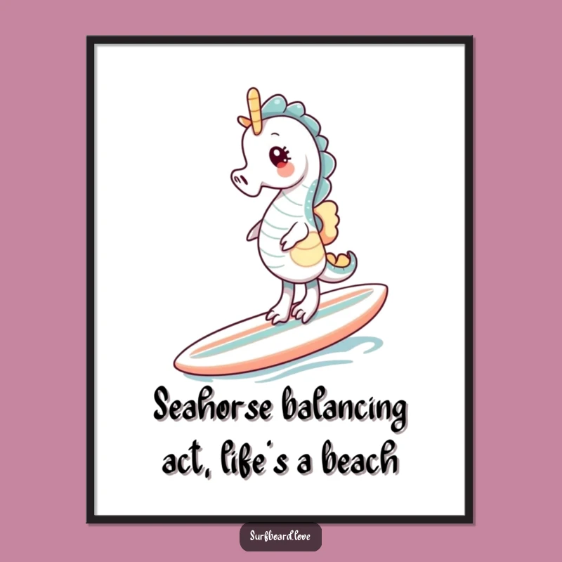 Free Printable Seahorse Wall Art: Surfing Smiles - Funny Downloadable Decor