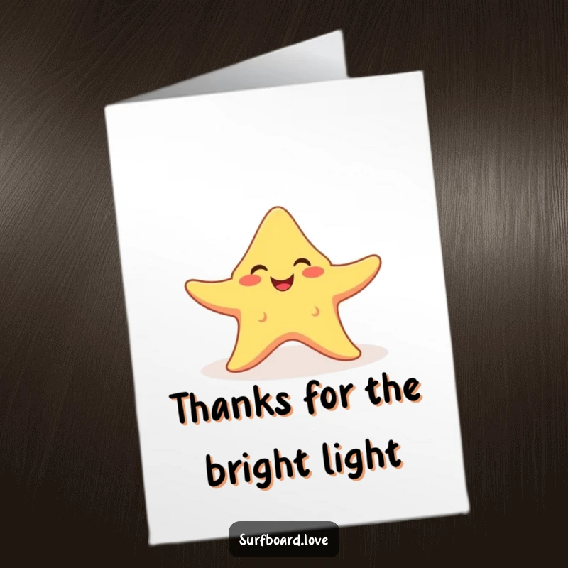 Free Printable Thank You Card: A smiling starfish stretches out, soaking in a sunbeam, a warm and sunny DIY thank you.