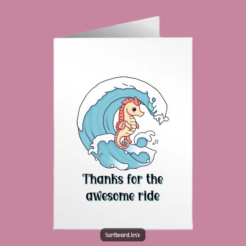 Free Printable Thank You Card: Seahorse Surfing Wave - Adorable Downloadable Thanks